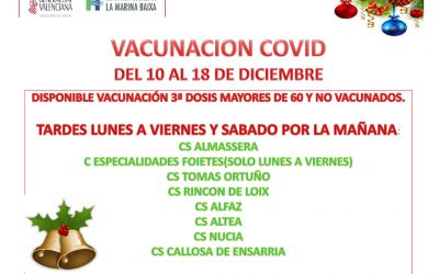 Disponible la 3ª dosis de Vacunación Covid para personas mayores de 60 años y no vacunadas