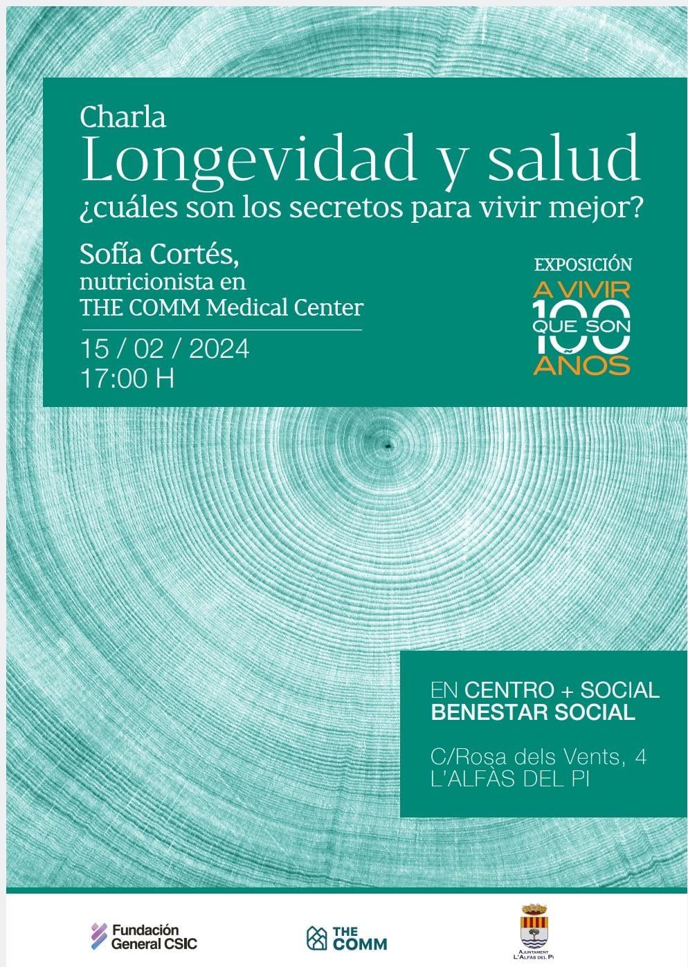 Interesante charla sobre longevidad y salud mañana jueves en el Centro L’Alfàs + Social