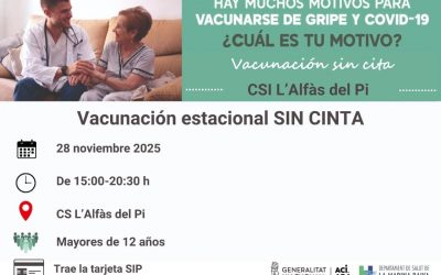 Mañana viernes Jornada de vacunación de gripe y COVID sin cita previa en el Centro de Salud de l’Alfàs