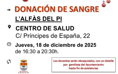 Mañana jueves nueva campaña de captación de donantes de sangre y plasma en l’Alfàs