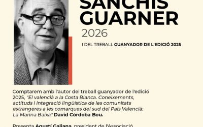 Recuerda que esta tarde se presenta la Beca Sanchis Guarner 2026 en la Casa de Cultura de l’Alfàs del Pi
