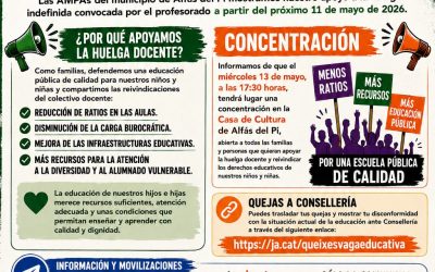 Las AMPAS de l’Alfàs convocan una concentración en apoyo a la huelga docente mañana en la Casa de Cultura