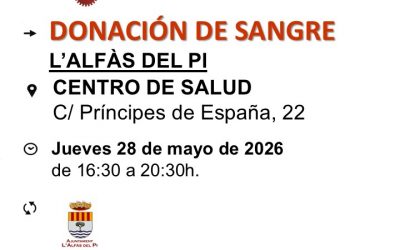 Campaña de captación de donantes de sangre y plasma mañana jueves en el Centro de Salud de l’Alfàs