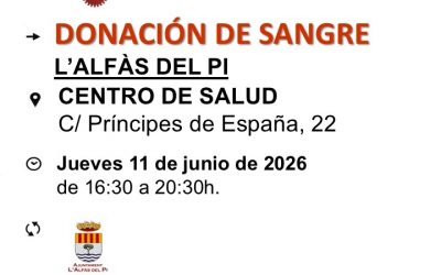 Y recuerda que esta tarde puedes donar sangre y plasma en el Centro de Salud de l’Alfàs